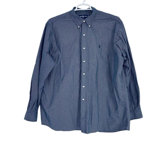 Ralph Lauren Ellington Men’s Large Blue Grid Long‎ Sleeve Button Down Shirt XL - Picture 1 of 8
